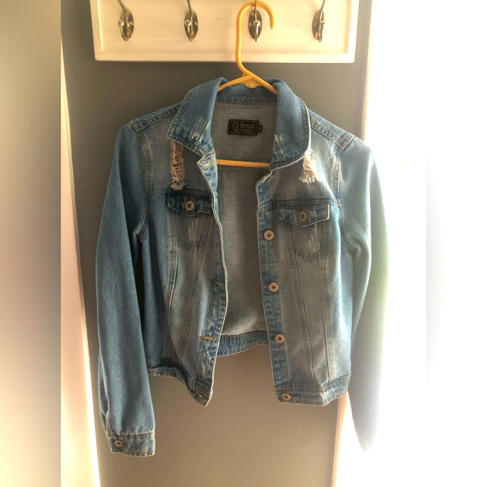 Womens Ripped Denim Jean Jacket